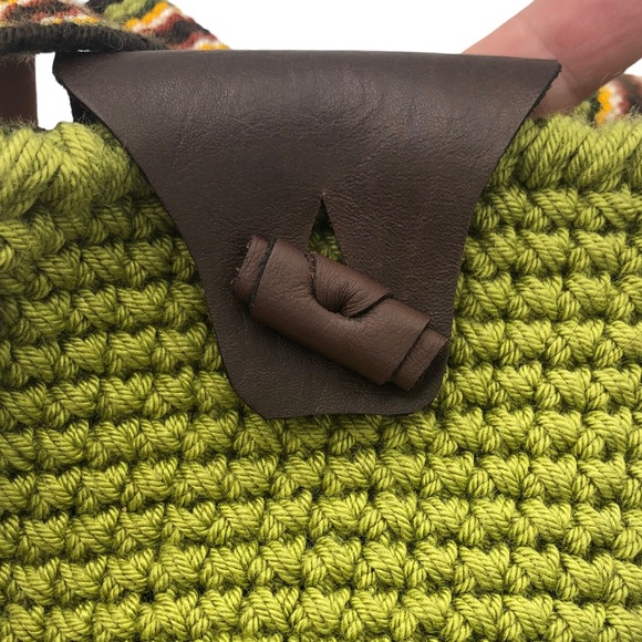 Green Crochet Mini Bag Crossbody Cottagecore Boho Faux Leather Fringe Tassel - Picture 6 of 6